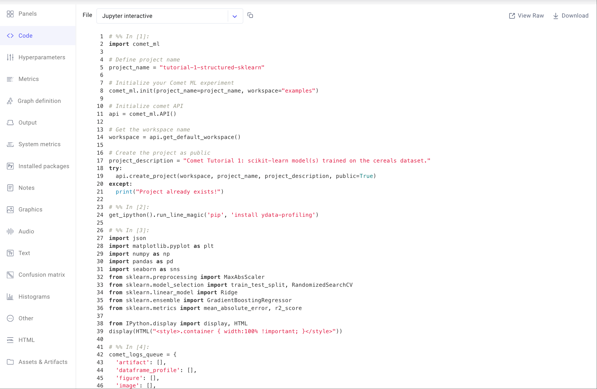 Example of Code tab